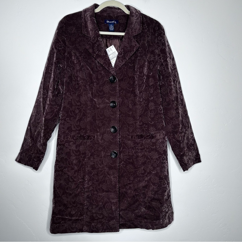 NWT Denim&Co‎ Brown Floral Longline Blazer Trench Coat Size Medium
